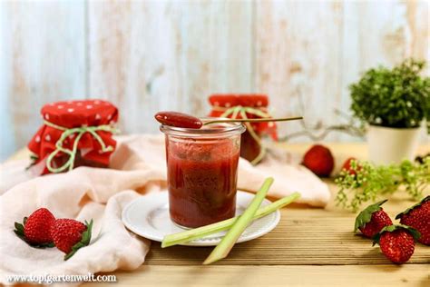 Erdbeer Rhabarber Marmelade Mit Vanille Wenig Zucker