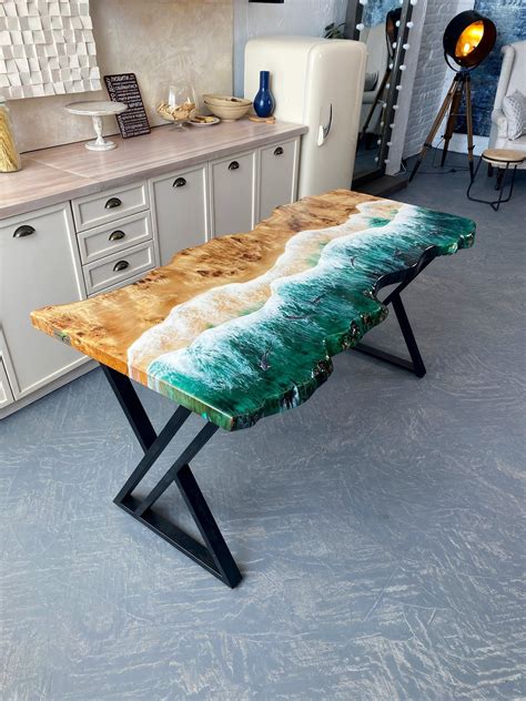 Epoxy Resin Table With Light, Epoxy Resin Art Table With Glowing Sharks ...