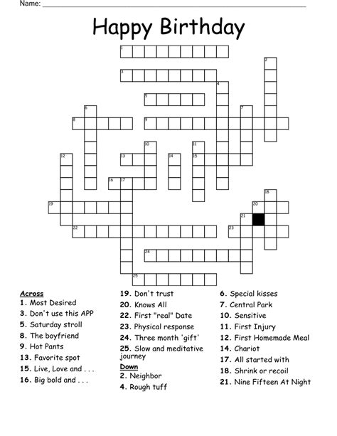 Happy Birthday Crossword Wordmint