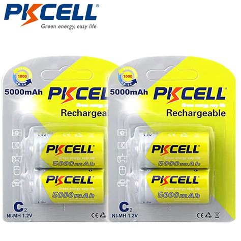 4Pcs PKCELL Battery 1 2V 5000Mah C Size Ni MH Rechargeable Batteries