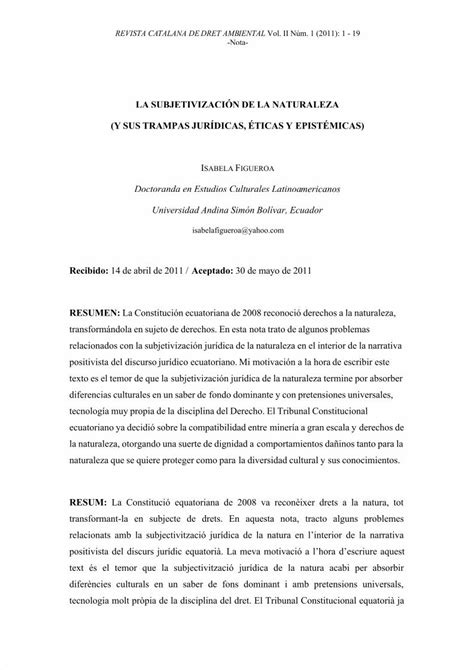 Pdf La Subjetivizaci N De La Naturaleza Y Sus Trampas Jur Dicas