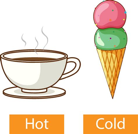 Opposite Adjectives Words With Hot And Cold Vector Art At Vecteezy