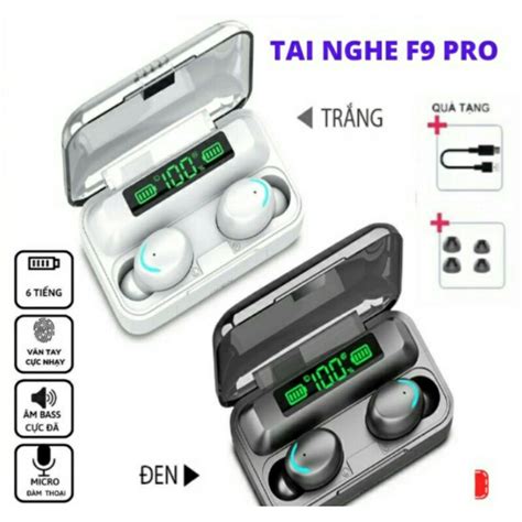 Tai Nghe Không Dây F9 Pro Bluetooth 5 0 Cảm Biến Vân Tay Kiêm Sạc Dự