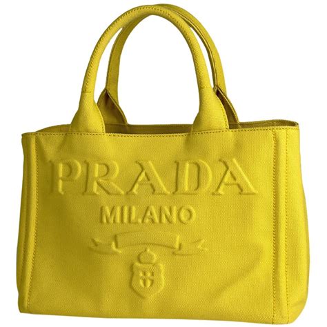 プラダ Prada カナパ トート ロゴ ハンドバッグ トートバッグ キャンバス イエロー レディーストートバッグ｜売買されたオークション