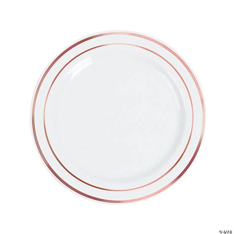 White Plastic Dinner Plates With Rose Gold Trim 25 Ct Oriental Trading