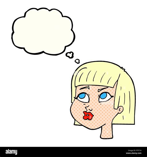 Freehand Drawn Thought Bubble Cartoon Female Face Stock Vector Image