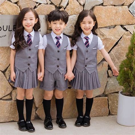 Newly Children School Uniform Top Pleated Skirt Vest Class Uniforms ...