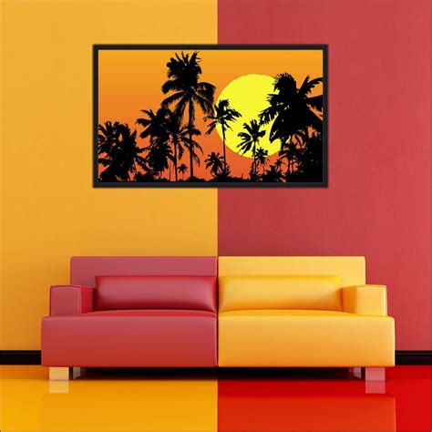 Quadro Decorativo Sol Coqueiros Sunset Moldura Decorar Submarino