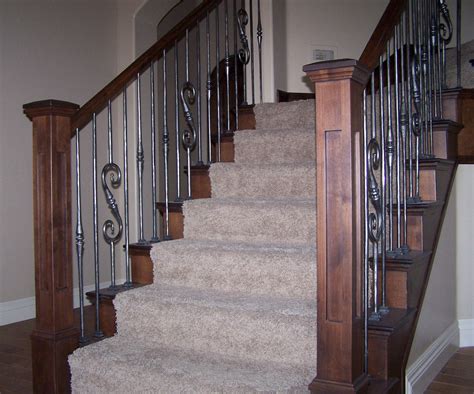 Wood Railing With Wrought Iron Balusters Traditional Staircase