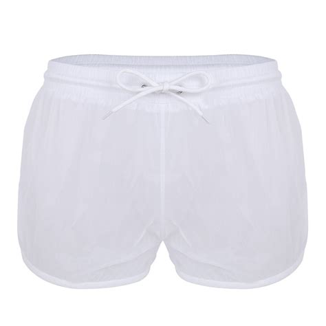 Mens See Through Swim Shorts Drawstring Quick Dry Trunks Underwear