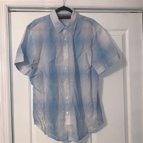 Perry Ellis Shirts Perry Ellis Short Sleeve Linen Shirt L Like New Blue White Poshmark