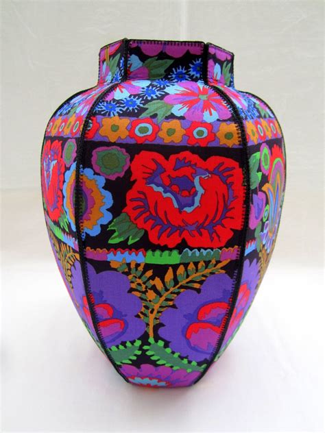 Kaffe Fassett Embroidered Flowers Ginger Jar Vase Purple Magenta Etsy