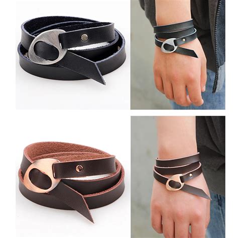 One Piece Black Brown Leather Bracelet For Men Alloy Buckle Vintage