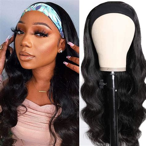 Headband Wig Human Hair Body Wave 16 Inch Glueless None