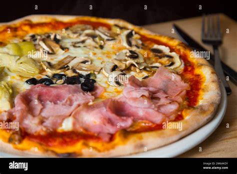 Four Seasons Pizza Neapolitan Pizza With Tomato Sauce Cheese Ham