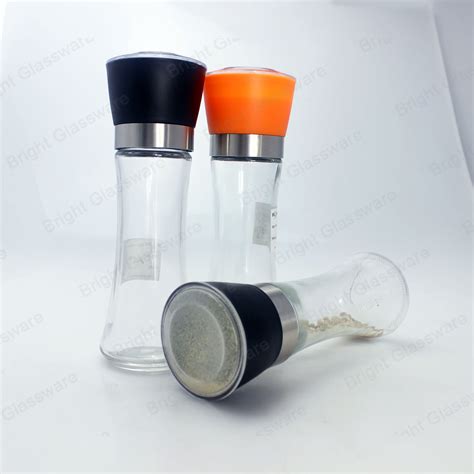 Spice Glass Jar Container With Grinder And Colorful Plastic Shaker Lid