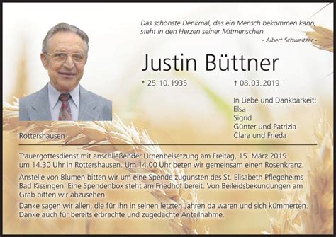 Justin B Ttner Traueranzeige Trauer Infranken De