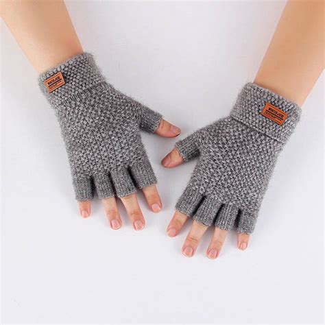 Cold Thermal Warm Thinsulate Knitted Winter Wolly Mitts Mens Fingerless Gloves Ebay