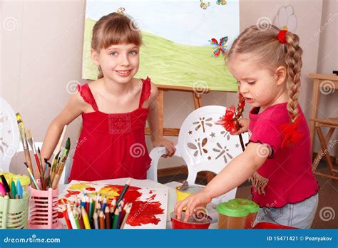 Children Painting in Art Class. Stock Image - Image of colour ...