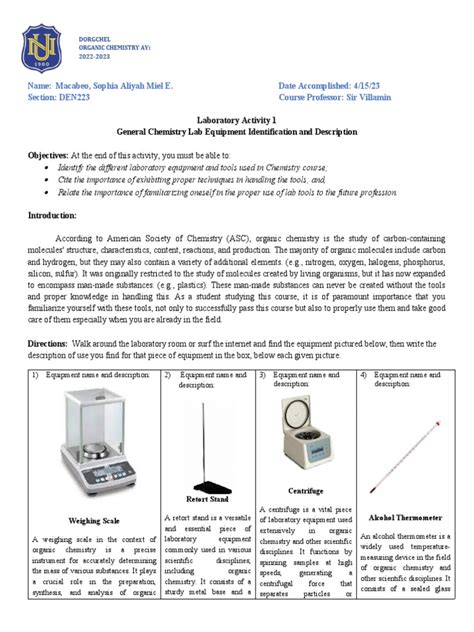 Laboratory Activity 1 - Lab Tools and Equipment Identification | PDF ...