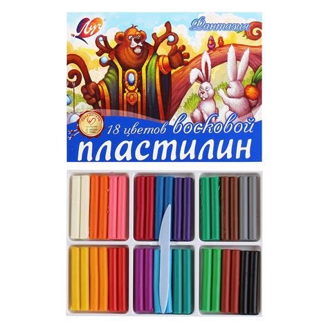 Пластилин 18 цветов, 315 гр, восковой, стек, пластиковая коробка в ...