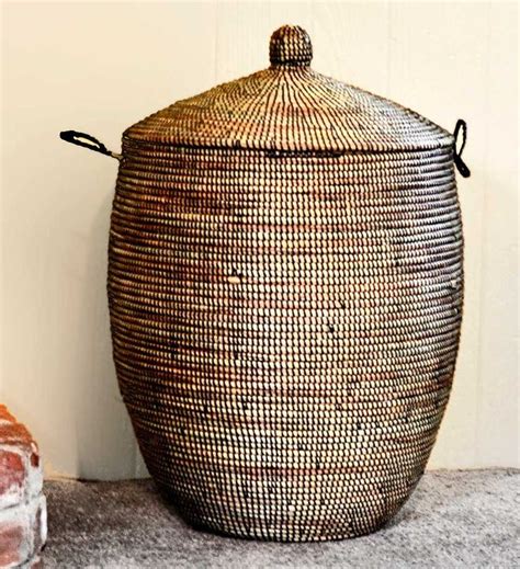 Large Woven African Basket With Lid Black Basket Handmade In Africa