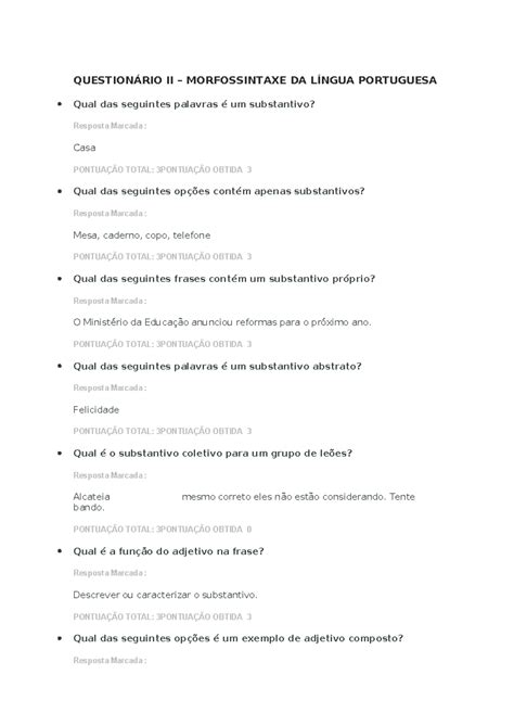 Questionário II Morfosintaxe Faveni QUESTIONÁRIO II MORFOSSINTAXE