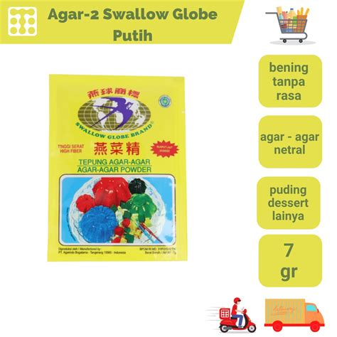 Jual Agar Agar Bubuk Plain Swallow Globe Putih Bening 7 Gram Isi 6 Pcs