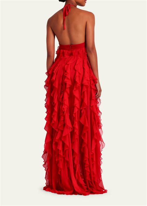 PatBO Open Back Ruffle Halter Maxi Dress Bergdorf Goodman