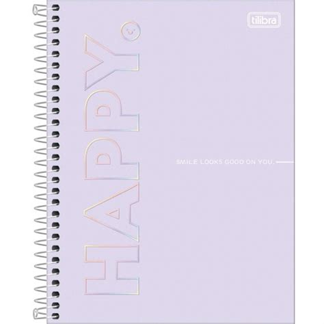 Caderno Espiral Capa Dura Colegial 1 Matéria Happy 80 Folhas Sortido