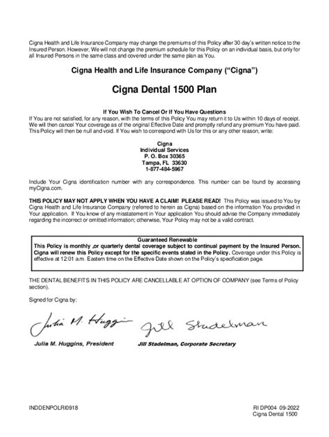 Fillable Online Ri Cigna Dental 1500 Policy Pdf Fax Email Print Pdffiller