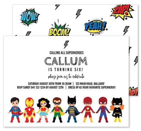 Cartoon Hero Printed Superhero Birthday Invitations