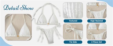 Amazon Gorglitter Women S High Cut Thong Bikini Set Textured Halter Triangle String Cute