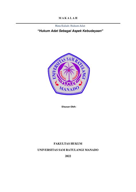 Makalah Hukum Adat Sebagai Aspek Kebudayaan M A K A L A H Mata Kuliah