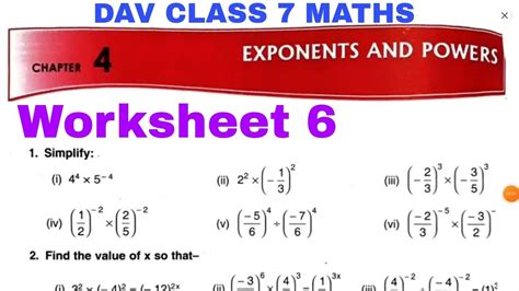 Dav Class Maths Chapter Exponents And Powers Worksheet