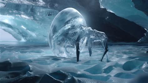 Alien Creature Frozen in Ice. a Sci-fi Monster in a Research Facility ...