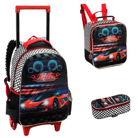 Kit Conjunto Mochila Infantil Rodinha Carro Lancheira Estojo Submarino