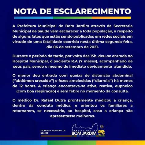 Nota De Esclarecimento Da Secretaria Municipal De Saúde Do Bom Jardim