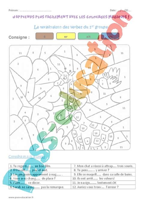 Coloriage Magique Groupes Des Verbes CM2 Cycle 3 Pass Education