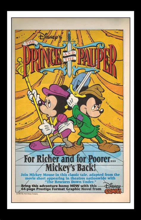 Vintage Print Ad 1990 S Disney S The Prince And The Pauper Mickey Mouse Comic 6 5 X 10