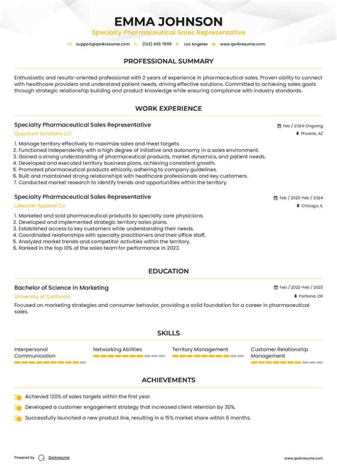 10+ Specialty Pharmaceutical Sales Representative Resume Samples