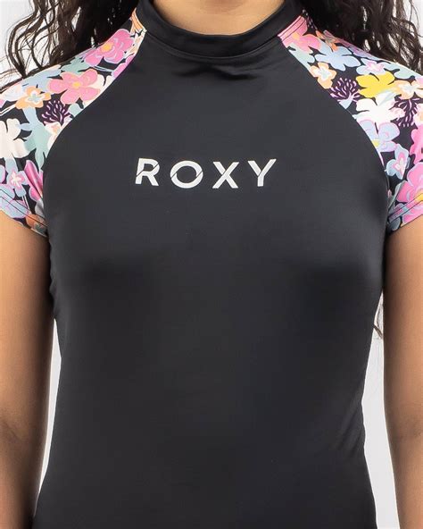 Shop Roxy Girls Cap Sleeve Rash Vest In Anthracite Fast Shipping