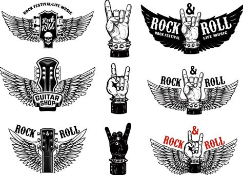 Set Of Rock And Roll Music Emblems Royalty Free Vector Image