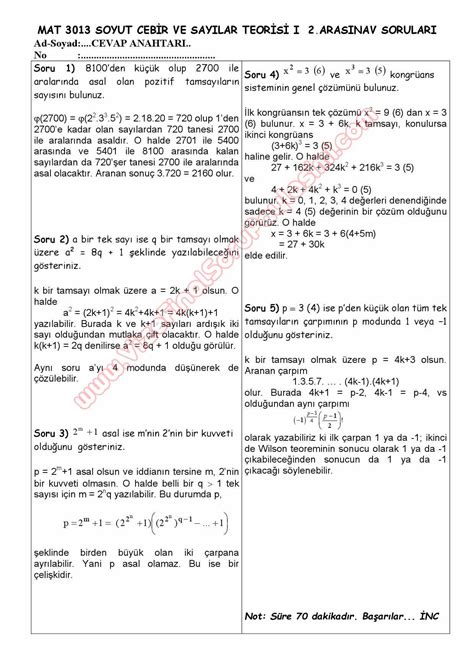 Soyut Cebir Ve Say Lar Teorisi Vize Sorular Ve Cevaplar Vize Ve