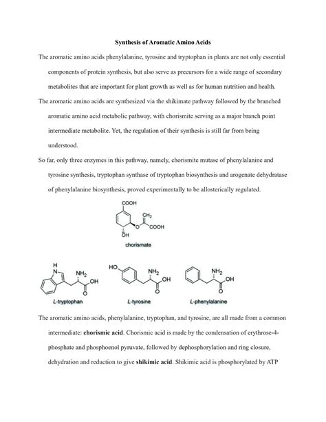 SOLUTION: Synthesis of aromatic amino acids - Studypool