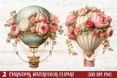 Christmas Hot Air Balloon Clipart Bundle Christmas Hot Air
