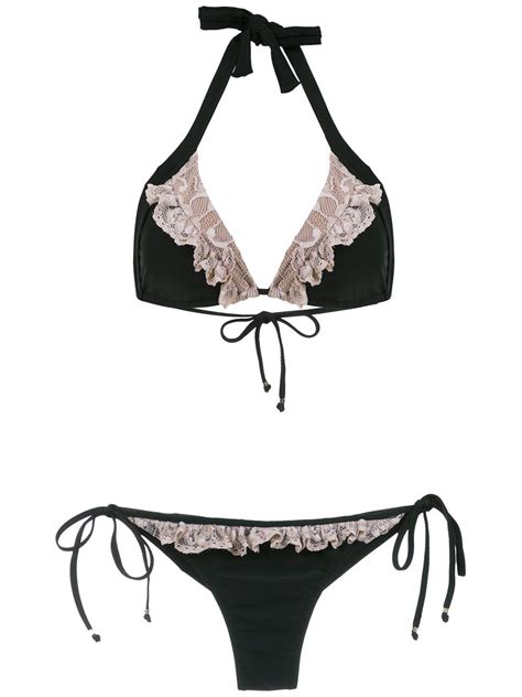 Amir Slama Lace Panel Bikini Set Black FARFETCH