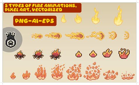 5 Types Of Fire Animations Pixel Art Vectorized By Oliver Design Arts