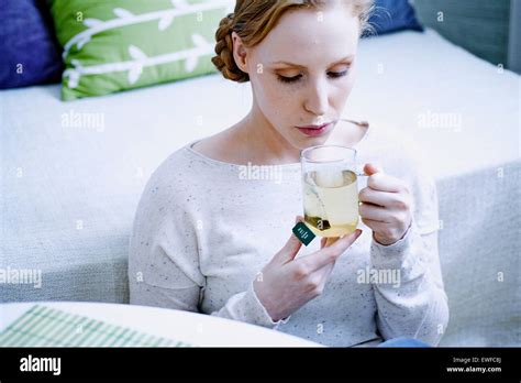 WOMAN WITH HOT DRINK Stock Photo Alamy