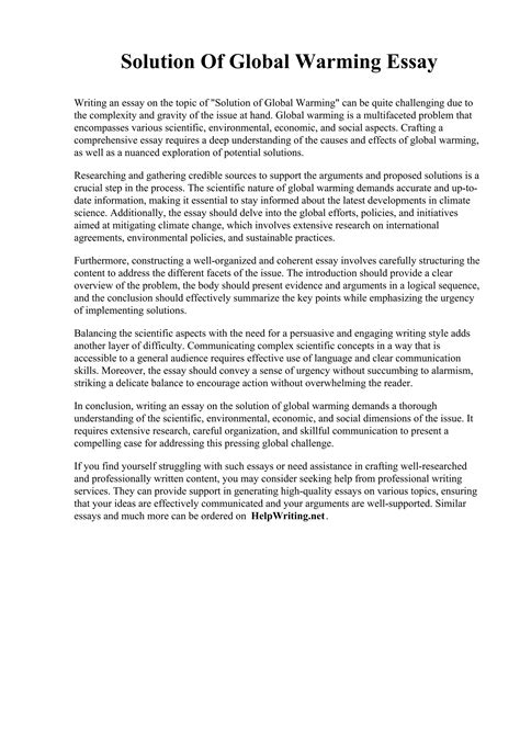 Global Warming Problem Solution Model Essay